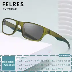 Rectangle Green Photochromic Sport Reading Glasses Men Women Presbyopia Glasses Readers Color Changing Outdoor Sunglasses