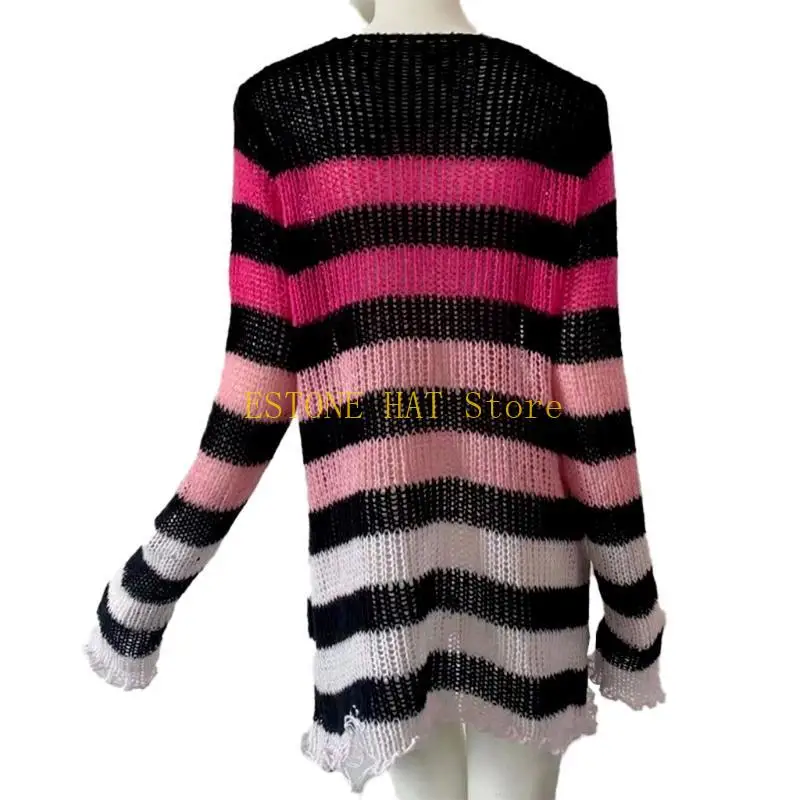 

49MF женский свитер с длинными рукавами и градиентным полосатым принтом в готическом стиле в стиле панк Harajuku, пуловер с