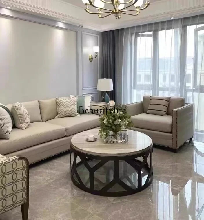 

ld14 American Crystal Living Room Marble Top Coffee Table Modern Light Luxury Vintage Metal Round Coffee Table