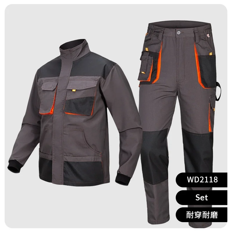 

Work Clothes Men Construction Labor Protection Suit With Multi Pockets Wear-resistant Durable Work Uniform Jacket Pants Set Men