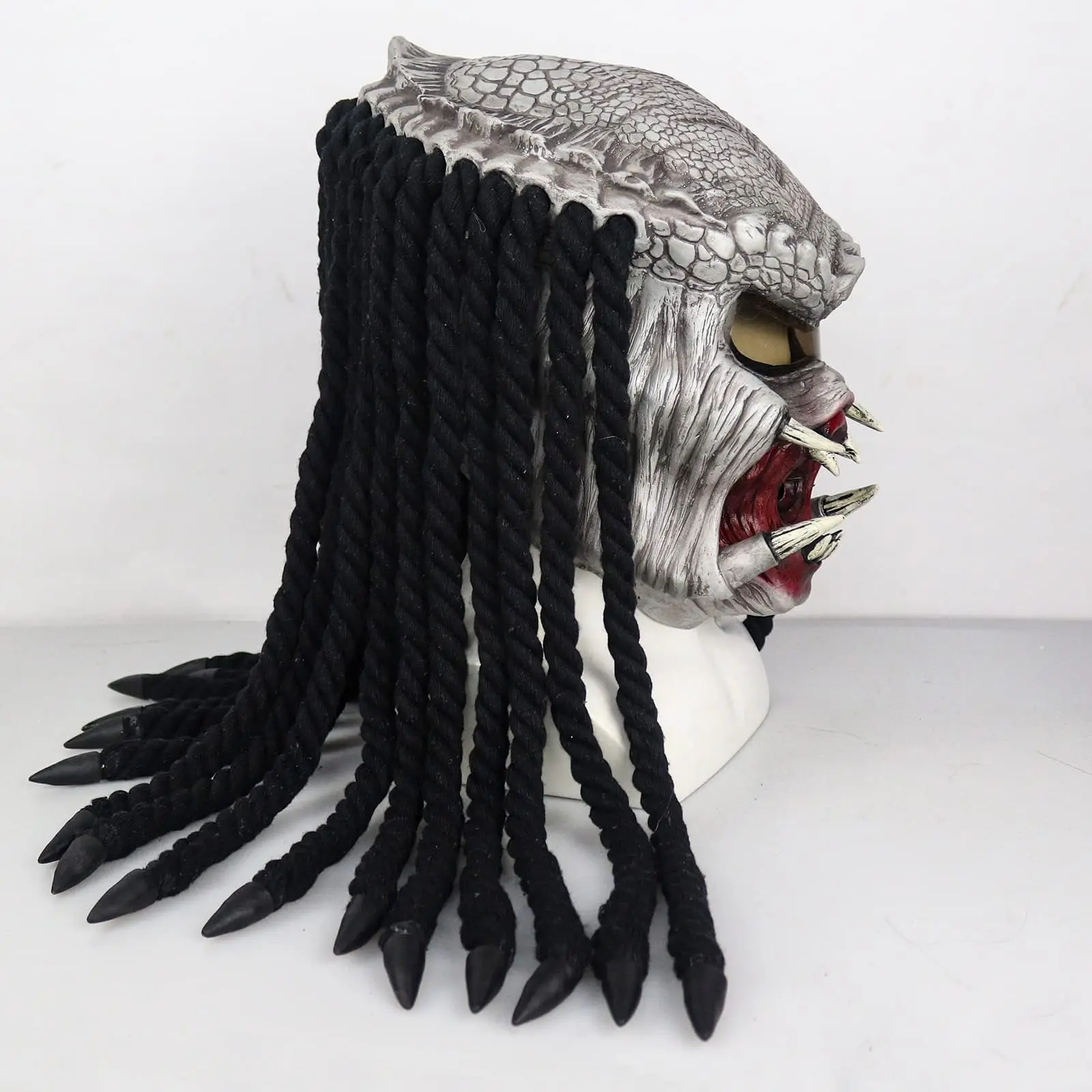 Máscara predadora com cabelo dreads alienígena xenomorph caçador predador capacete motocicleta halloween cosplay adereços