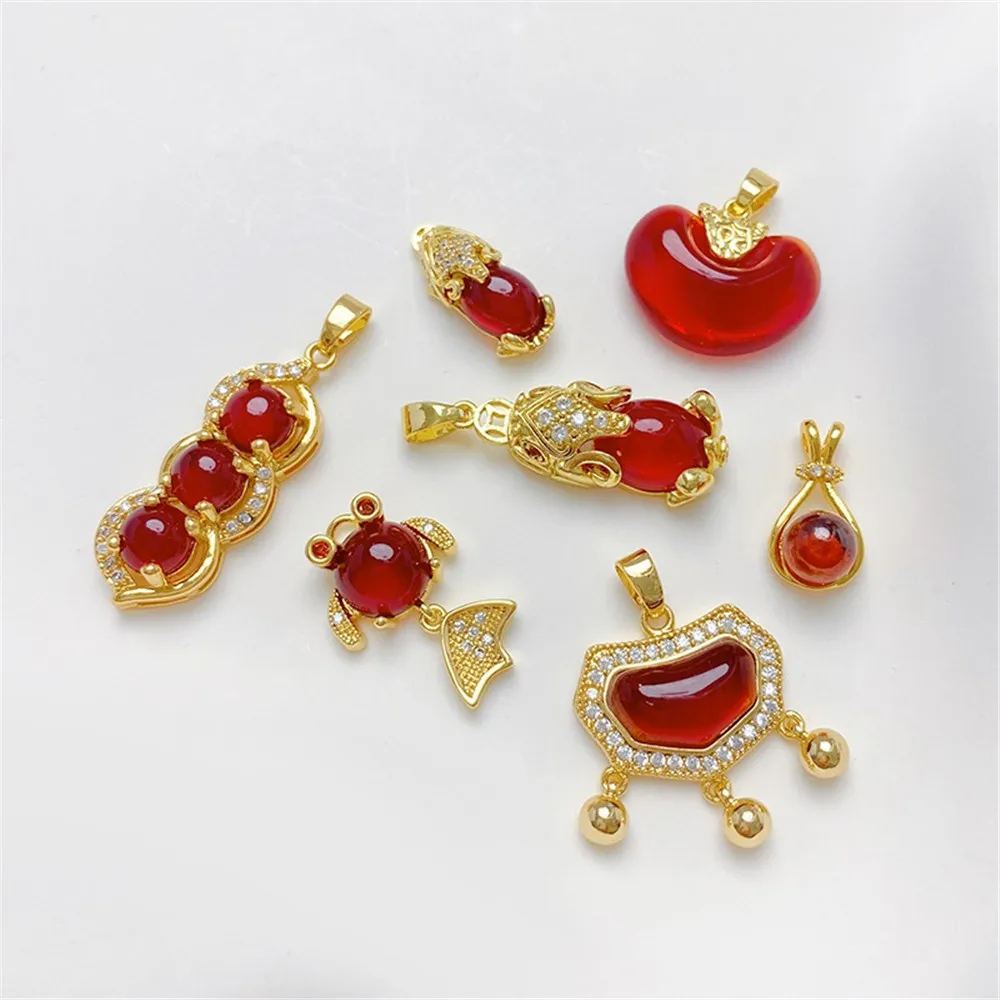 

14K Gold-plated Ruby Bell Lock Charm Pendant DIY Jewelry Supplies Beads for Necklace Bracelet Craft Accessories