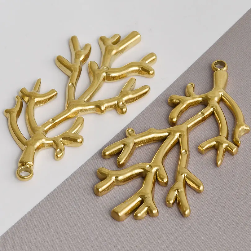Real Gold Plated Stainless Steel Plant Charms 10pcs/Lot Coral Tree Hollow Leaves Flower Pendants Diy Making Necklace Jewelry