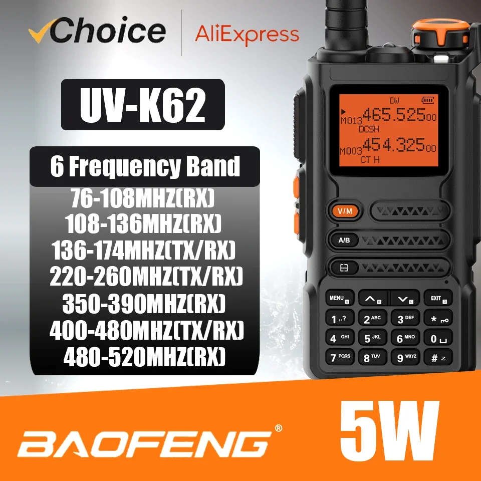 Baofeng Official Store UV-K62 Walkie Talkie Air Band Radio USB-C Charge UHF VHF DTMF FM NOAA Wireless Frequency Two Way Radio