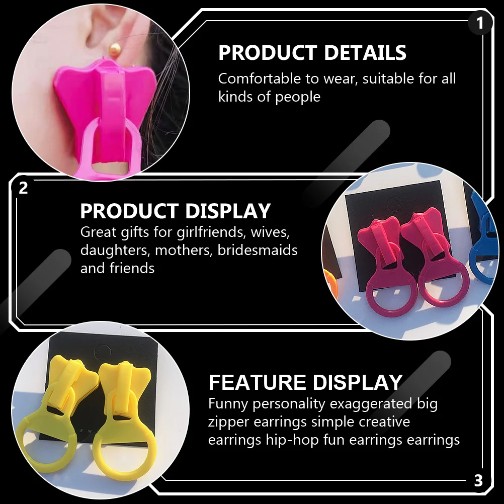 

4Pairs Creative Personality Zipper Earrings Durable Comfortable Oversized Fashion Jewelry Gift Decorative Big Earrings
