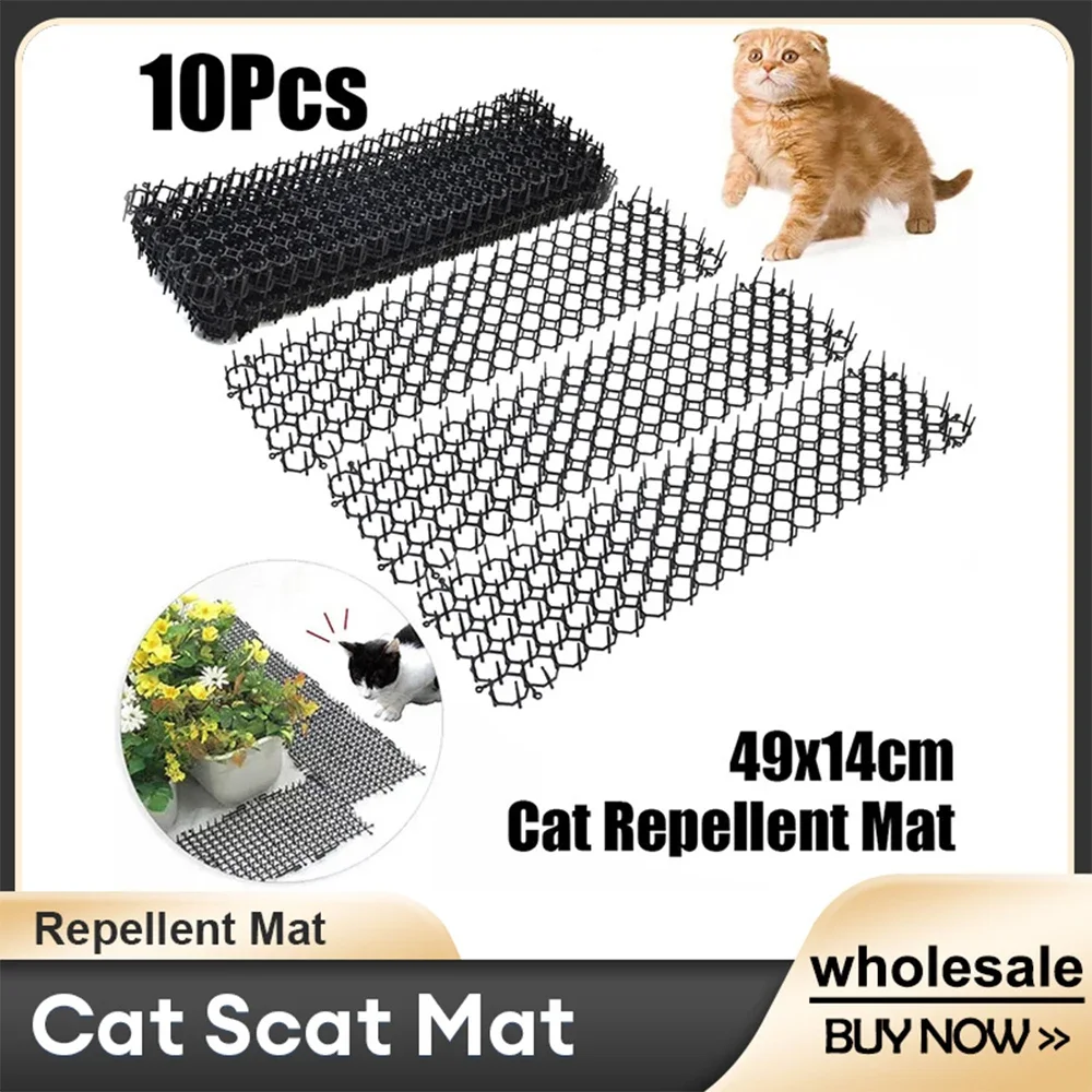 

10Pcs Cat Scat Mat Repellent Mat AntiCat With Prickle Strips Spikes Straps Deterrent Keep Cat Dog Away Digging Gardening