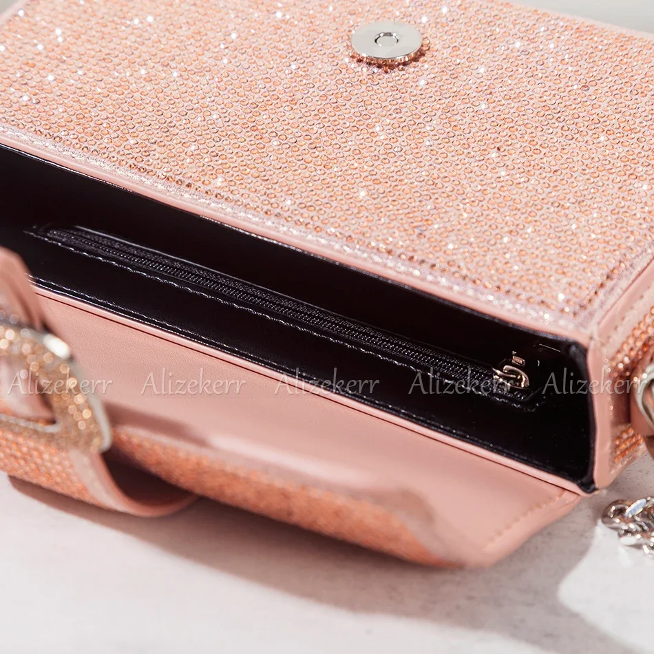 Alizekerr Square Rhinestones Crossbody Bags For Women Elegant Luxury Designer Gorgeous Crystals Handbags Fashion High Quality