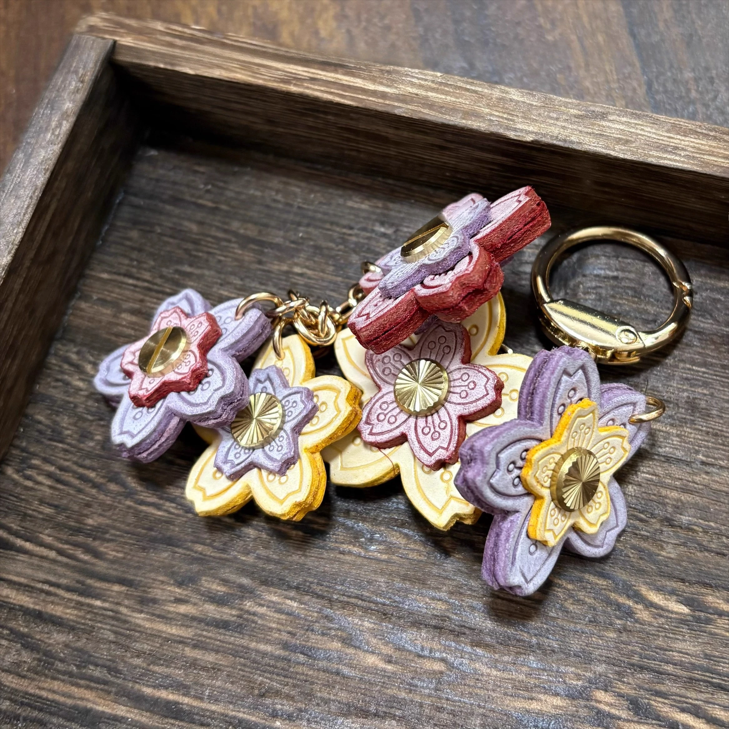 Genuine leather top layer cowhide cherry blossom bag pendant flower ornament car keychain ornament bag hanging ornament Vintage