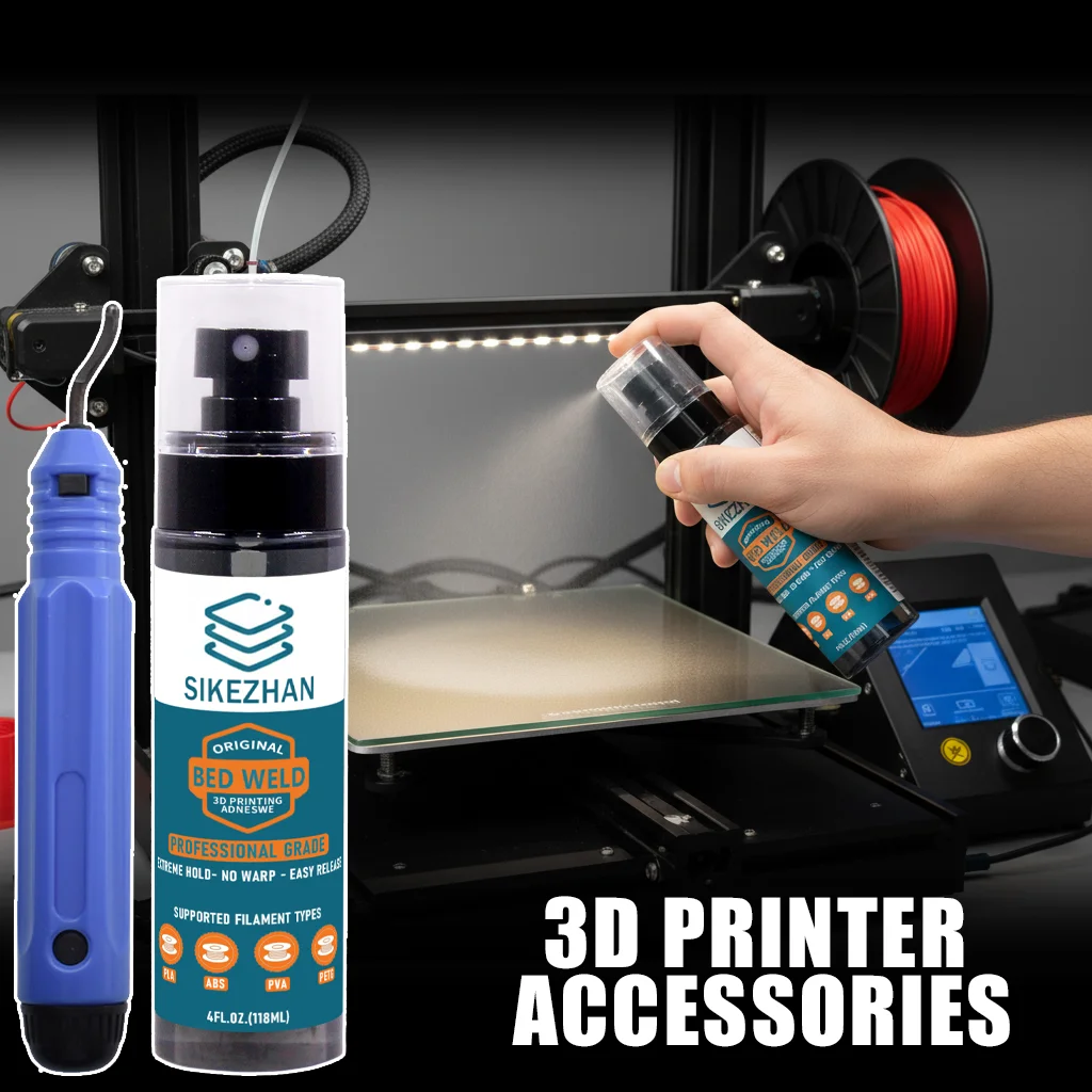 

Спрей-адгезив для 3D-принтеров + инструмент для удаления заусенцев, улучшает адгезию к платформе, контролирует деформацию, легко снимается, очистка краев для печати PLA/ABS/PETG