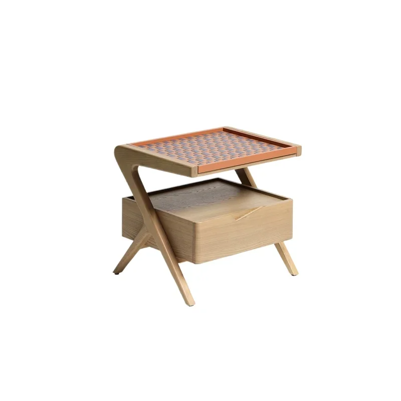 

"Removable tray" multi-purpose! French elm solid wood bedside table with drawers