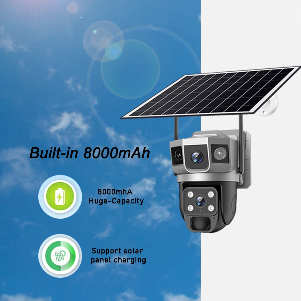 V380 Pro Solar Camera 4G Wifi Outdoor Dual Lens Three Screens 12MP 10X Zoom Outdoor CCTV Waterproof PIR Human Detection Cameras
