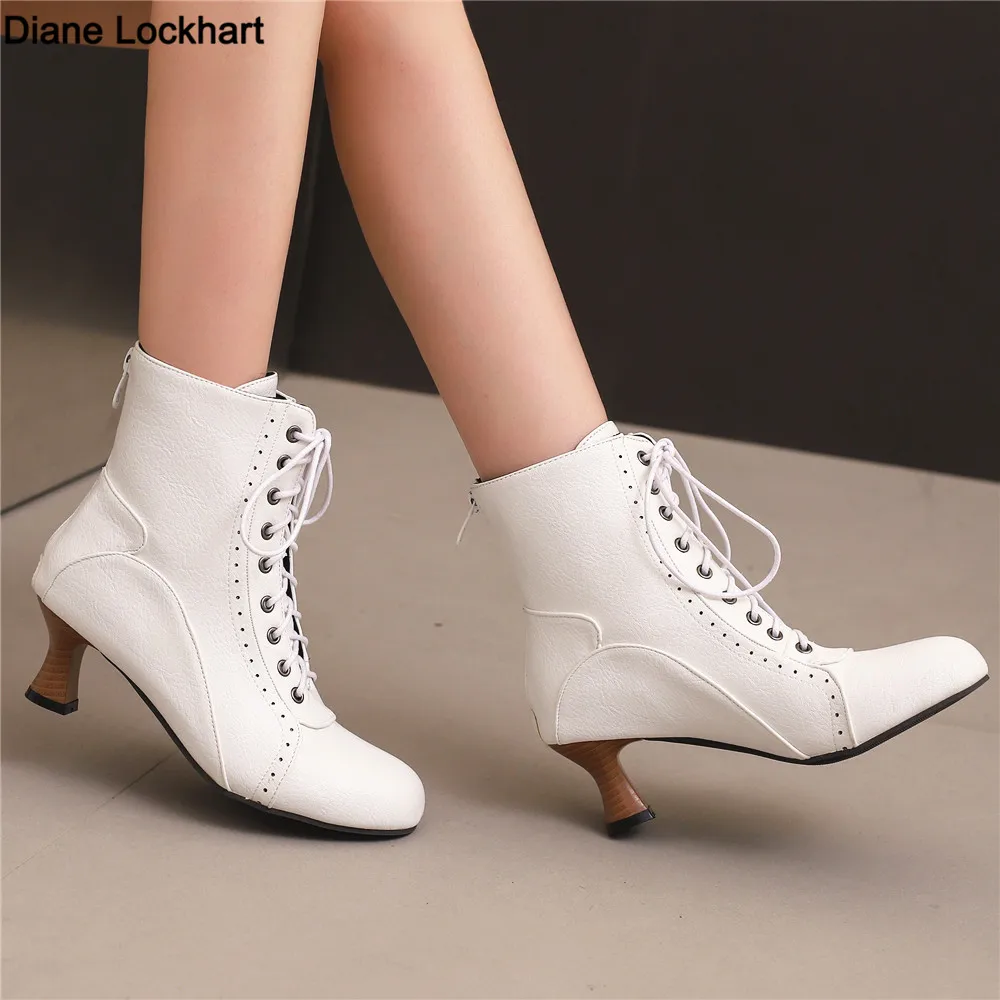 

2025 New Lace Up Ladies High Heel Shoes Strange Steampunk Boot Victorian Ankle Boots Women Pointed Toe Thick Soled Short Boots