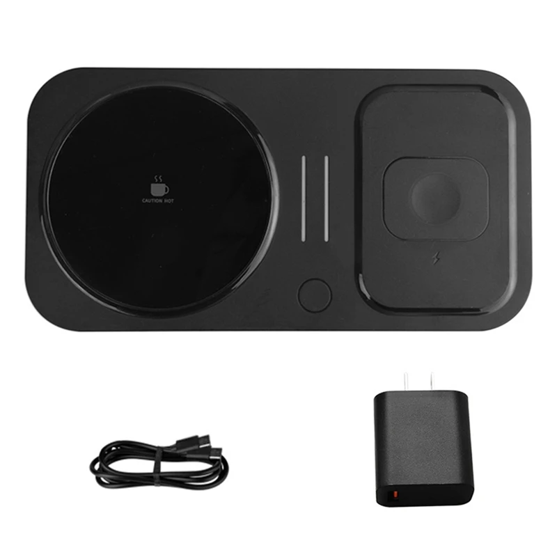 4-in-1 Coffee Mugs Warmer Phone Wireless Charger Drink Heating Warmer for Desk Use Keep Beverages Warmer US Plug-ABHG