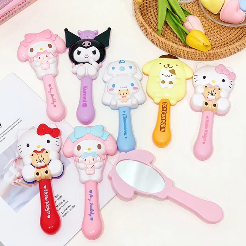 Sanrio-Espejo de maquillaje de mano para mujer, peine de Airbag de masaje de dibujos animados, herramienta de belleza portátil, peine de pelo Kawaii, regalos de vacaciones