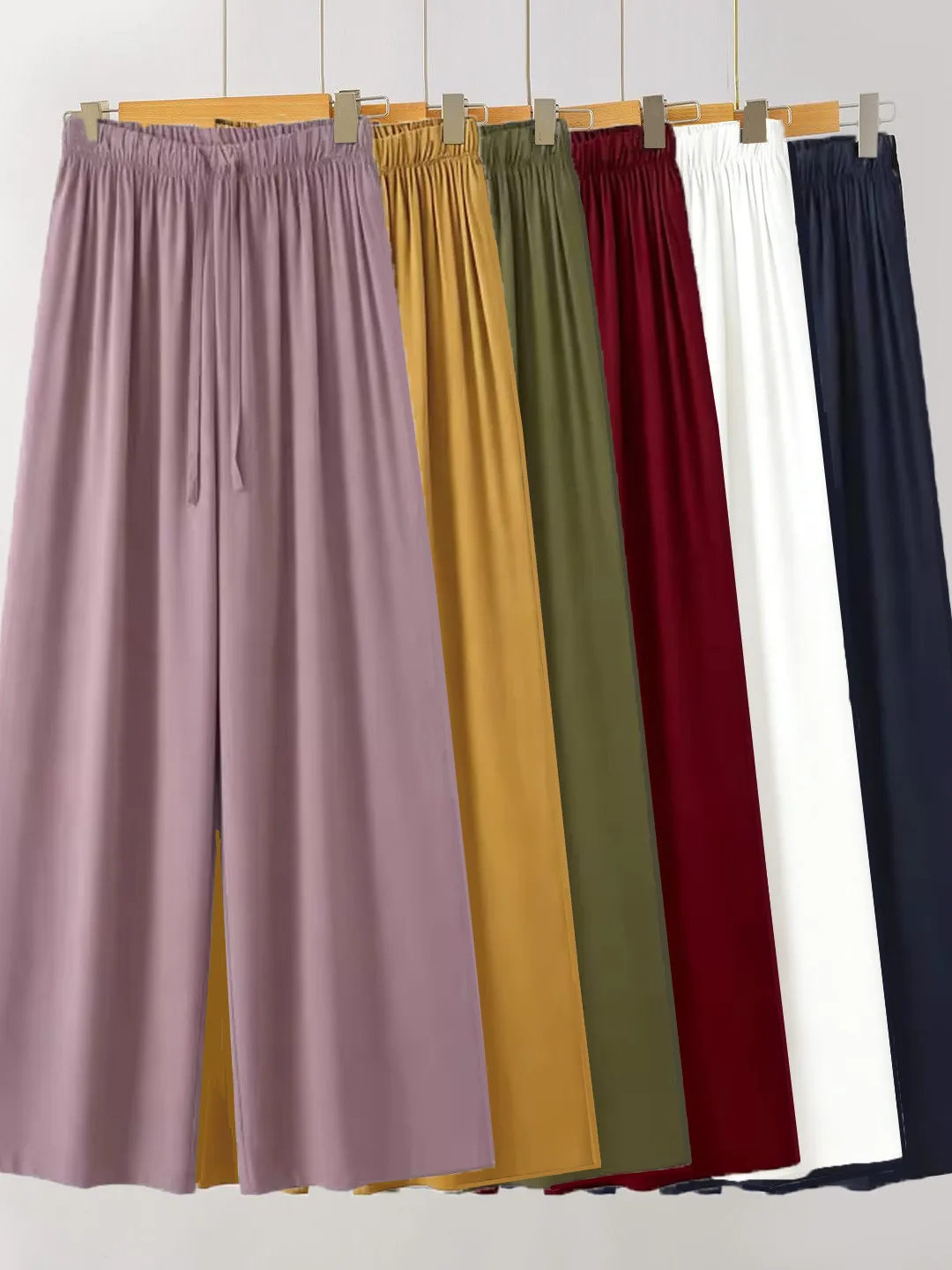 Cotton Silk Wide Leg Pants Casual Thin Home Clothes Women's Loose Comfortable Spring Autumn Season  Color Long Trousers