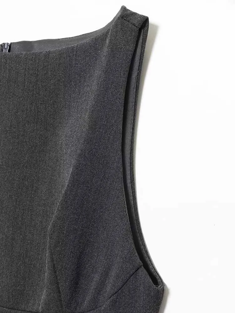 Estilo europeu e americano inverno nova moda simples roupas femininas sem mangas versátil em camadas vestido curto decorativo