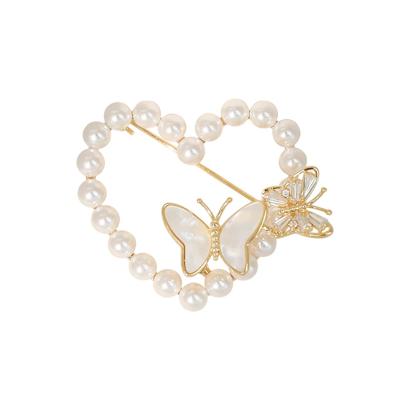 

Love pearl brooch, exquisite corsage temperament, fritillary butterfly pin, high-end female collar pin accessories, gifts.