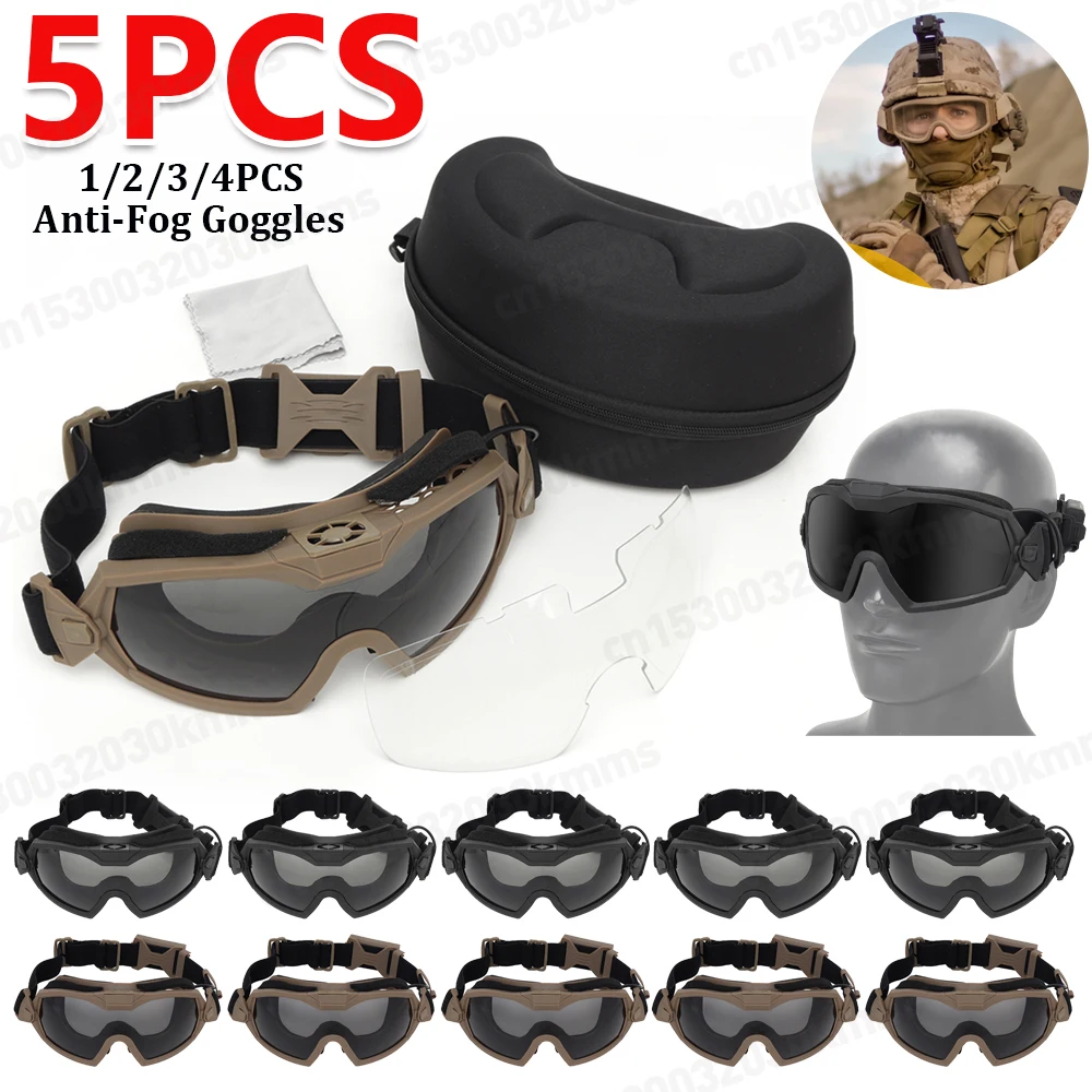 1-5pcs Anti-Fog Tactical Goggles with Micro Fan Windproof Dustproof  Motocross Motorcycle Mountaineering Glasses Safe Protection