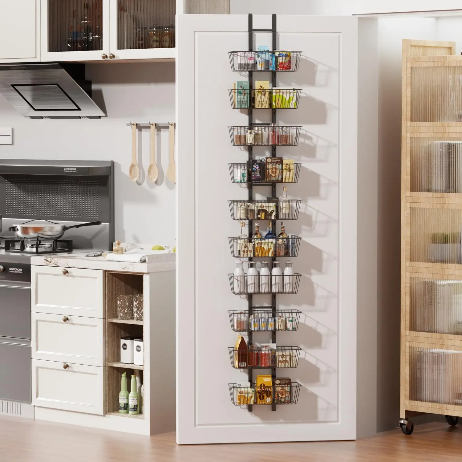 

10-Tier Over The Door Organizer with Baskets - Heavy Duty Spice Rack Metal Hanging Shelf for Pantry