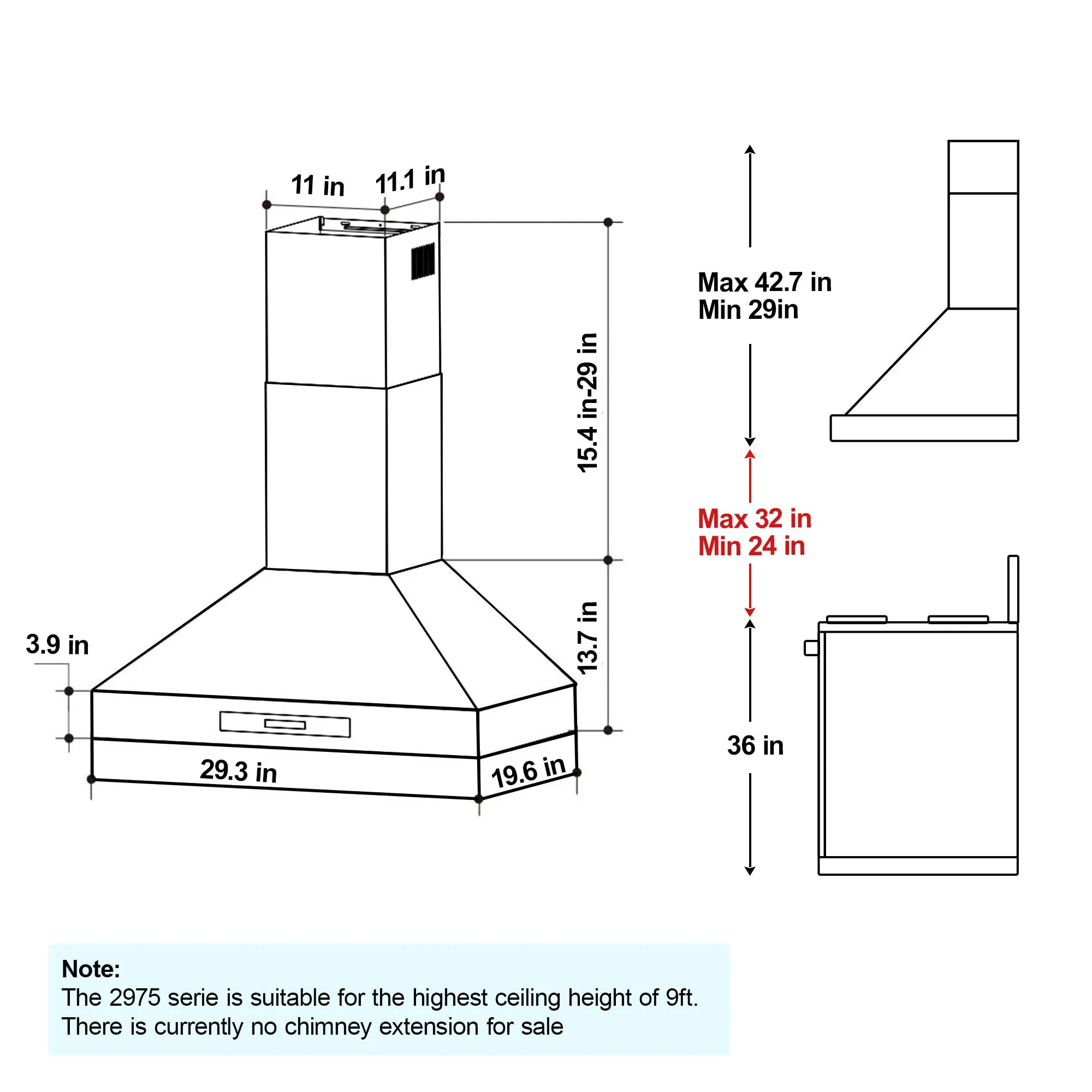 Tieasy-soporte de pared 900 CFM para cocina, Sensor de gestos sin conductos, Control táctil, campana extractora de luz LED, 30 pulgadas, USGD2975