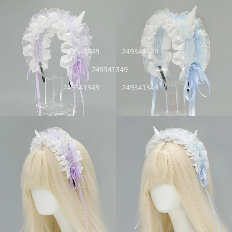 Lolita pequeno dragão chifres bandana doce menina cosplay headwear babados laço arco cocar anime con palco traje acessórios