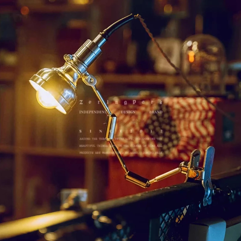 

Винтажная настольная лампа из литого алюминия с креплением-клипсой, регулируемая лампа для чтения для прикроватной тумбочки, офиса, мастерской, настольные лампы, настенный светильник для помещений