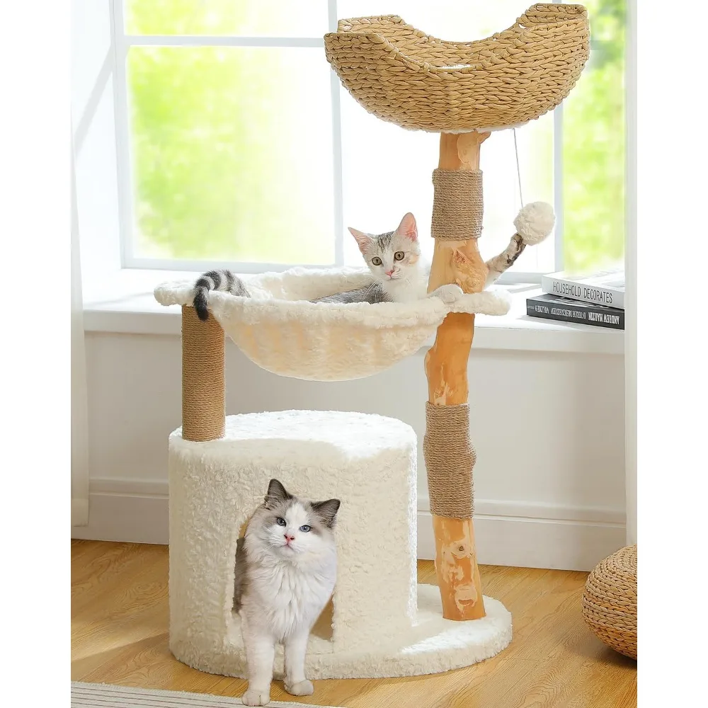 

Cat Tree for Large Cats, Wood Cat Tower for Indoor Cats, Real Branch Luxury Cat Furniture with Super Large Cozy Condo and