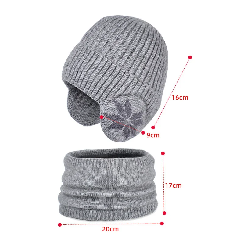 2Pcs Knitted Kids Winter Hat Scarf Set Plush Lining Ears Protection Children Cap Neck Warmer Skiing Child Boy Beanie Suit 4-10Y