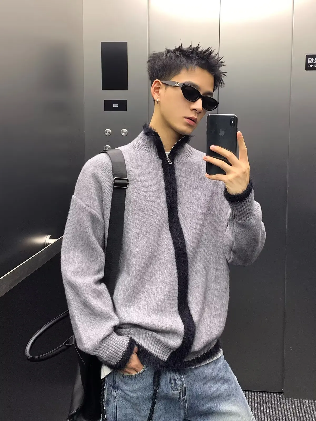 

Autumn Winter New Sle Men's Zipper Loose Knitted Sweater Stand Collar Color Blo Retro Faion Casual Polyester Blend