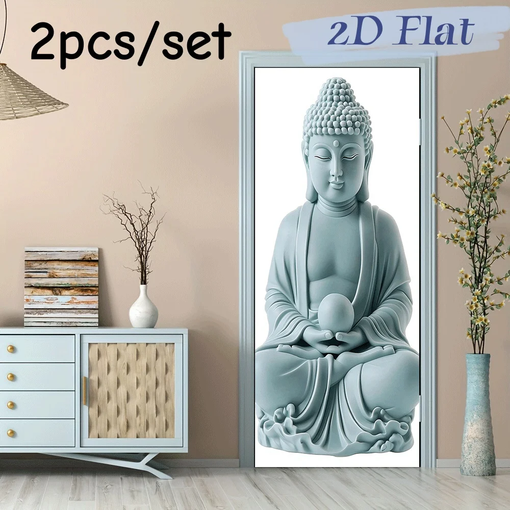 

2 шт. наклеек на стену с изображением головы Будды и лотоса в стиле дзен, китайские декоративные наклейки для гостиной и входной зоны, настенные украшения для дома