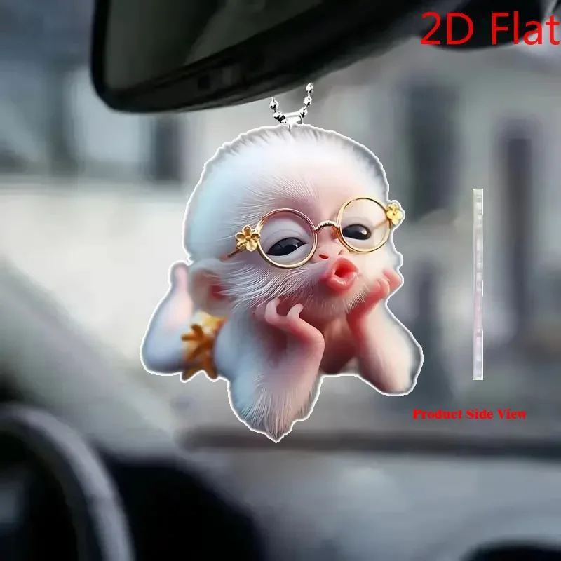 2D 1pcs Monkey Acrylic Car Mirror Charm, Cute Keychain & Backpack Pendant Gift