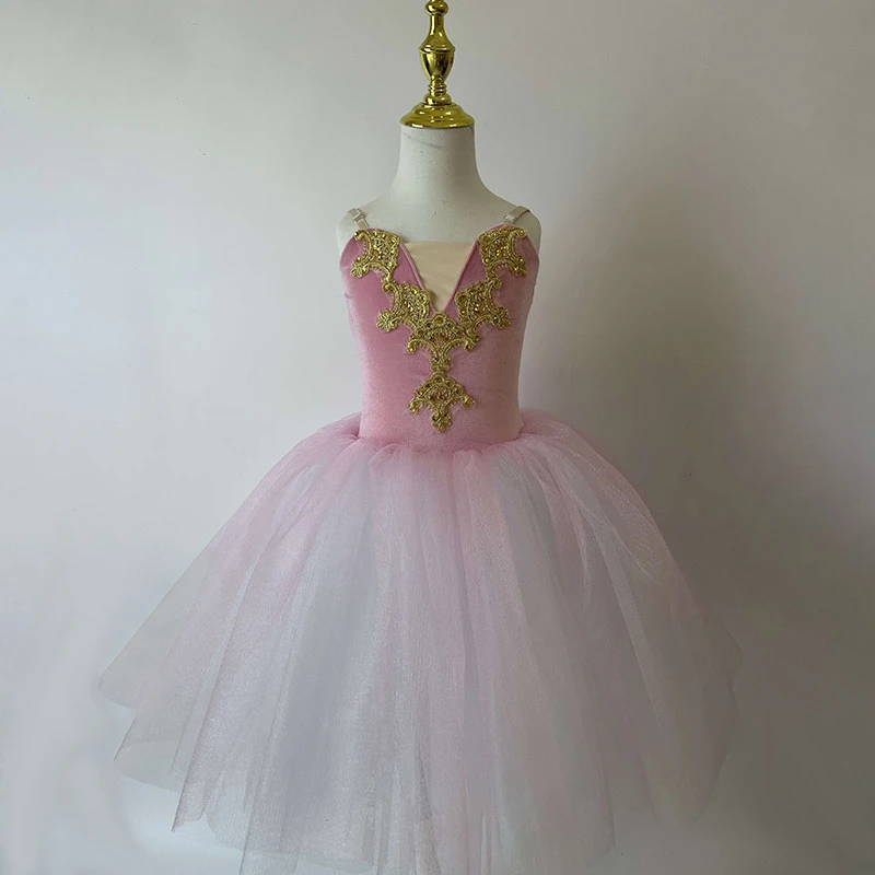 Ballerina Party Dress Children Dance Costumes Slip Embroidery Velvet Splice Gauzy Professional Romantic Tutu Ballet Dress