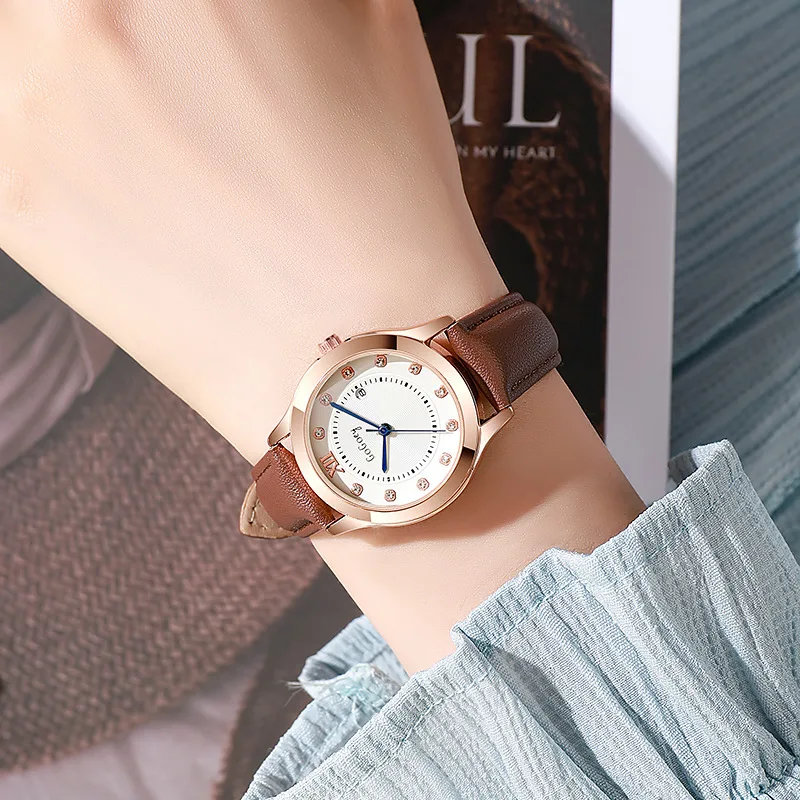 

Fashion Round Dial High-end Luxury Women Watches Leather Band Analog Quartz Wristwatch Ladies Clock Reloj Mujer Montre Femme