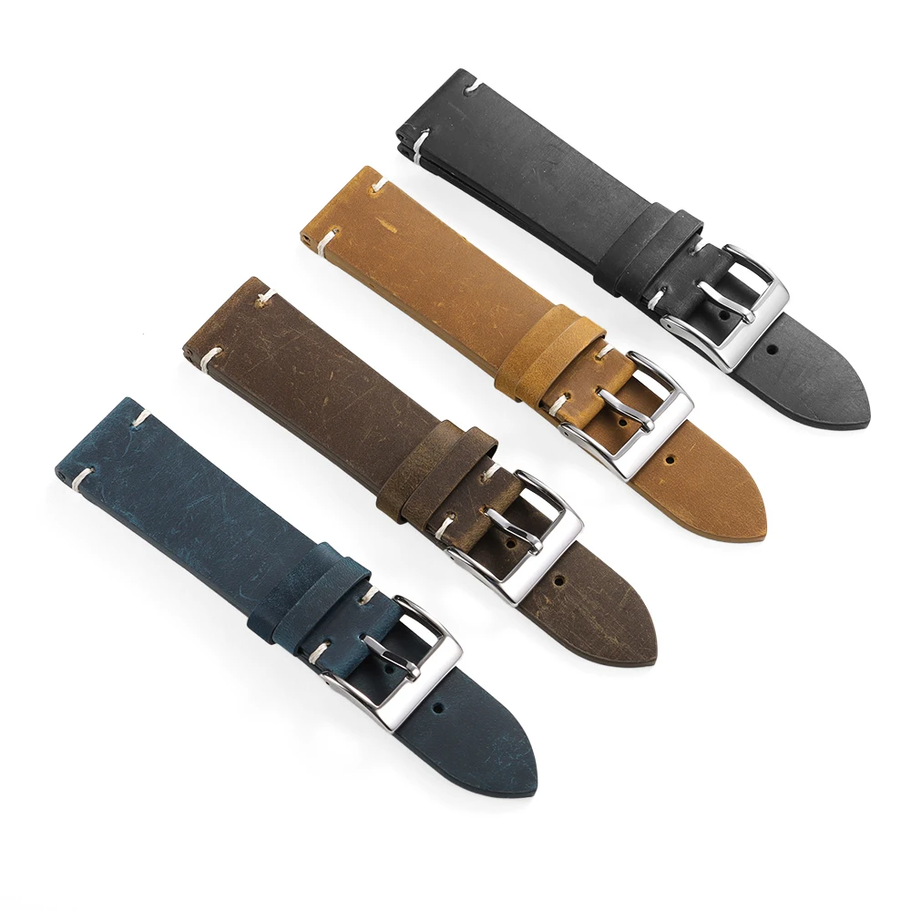18mm 20mm 21mm 22mm Öl-Wachs-Leder-Uhrenarmband Braun Weiches Vintage-Armband für Herren Handgefertigtes Genähtes Rindslederband für Omega-Uhren – Detail 24