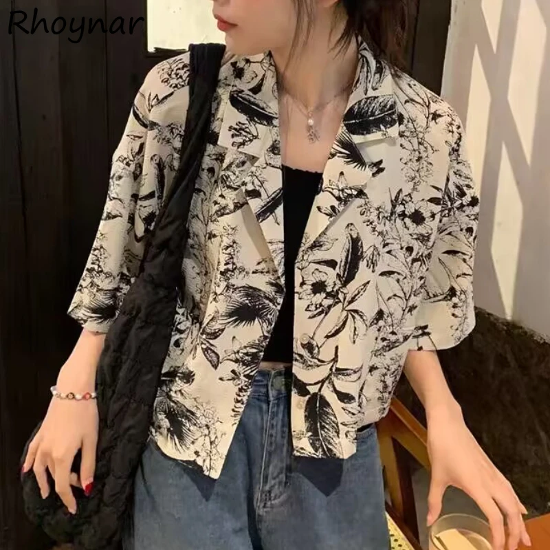 

Short-length Shirts Women Summer Girls All-match Leisure Daily Vacation Baggy Printed Designed Korean Style Streetwear Trendy