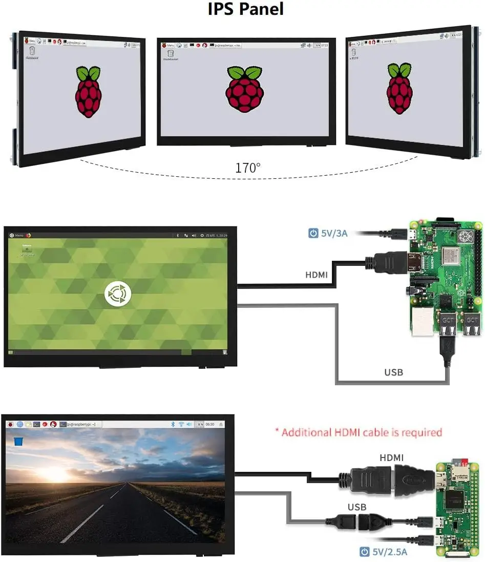 Pantalla HDMI 7DP-LCD, panel de pantalla IPS, resolución de hardware ultra clara de 1024x600. Soporte para Raspberry pie, Ingcool