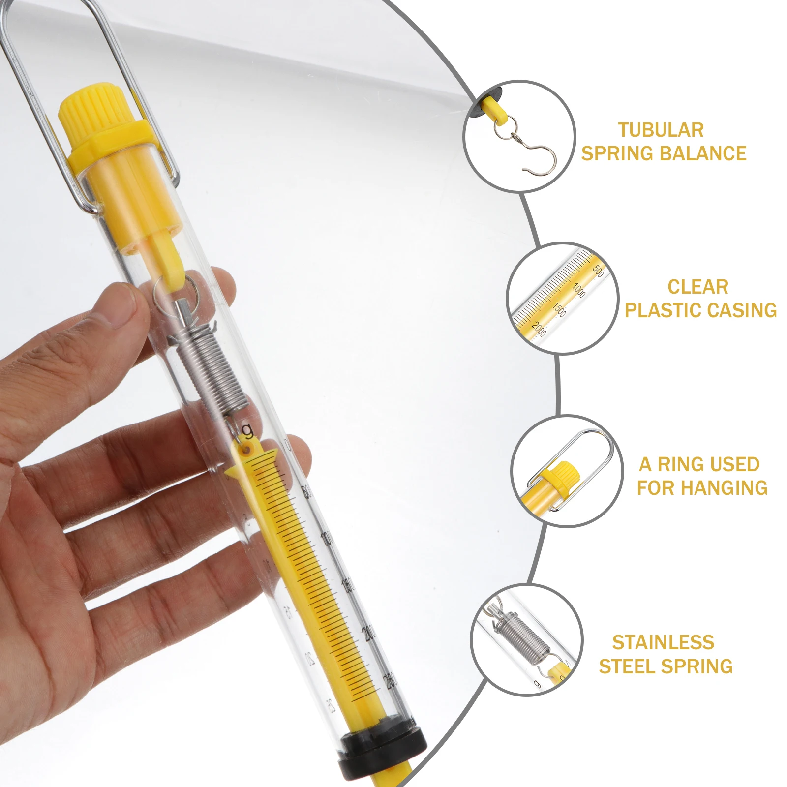 Dinamómetro de equilibrio de resorte, báscula Tubular de plástico de 2,5 kg, báscula de gancho, medidor de fuerza Newton, mecánica, medición de tensión por gravedad, 4 Uds.