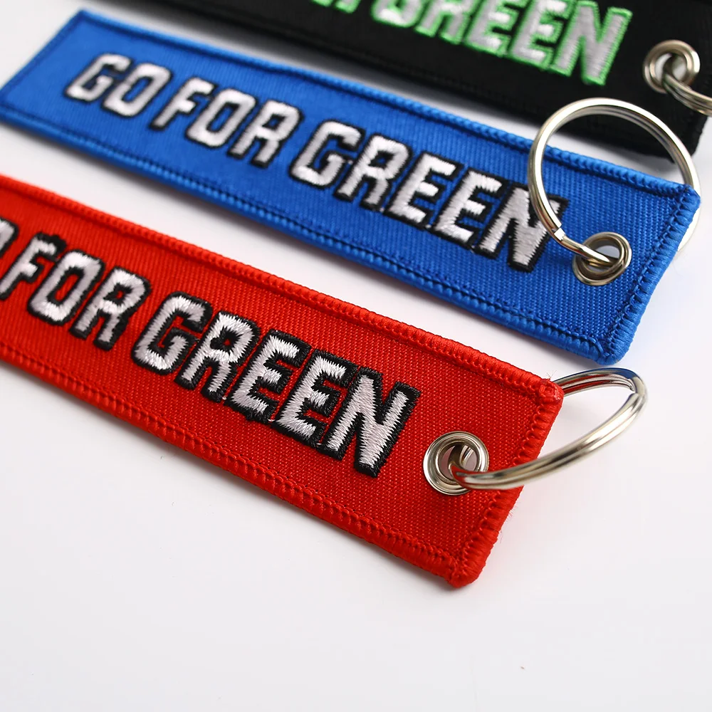 JDM Culture Fabric Double Logo Embroidery Car Auto Keychain Keyring Key Tag Keytag Go Green TAK