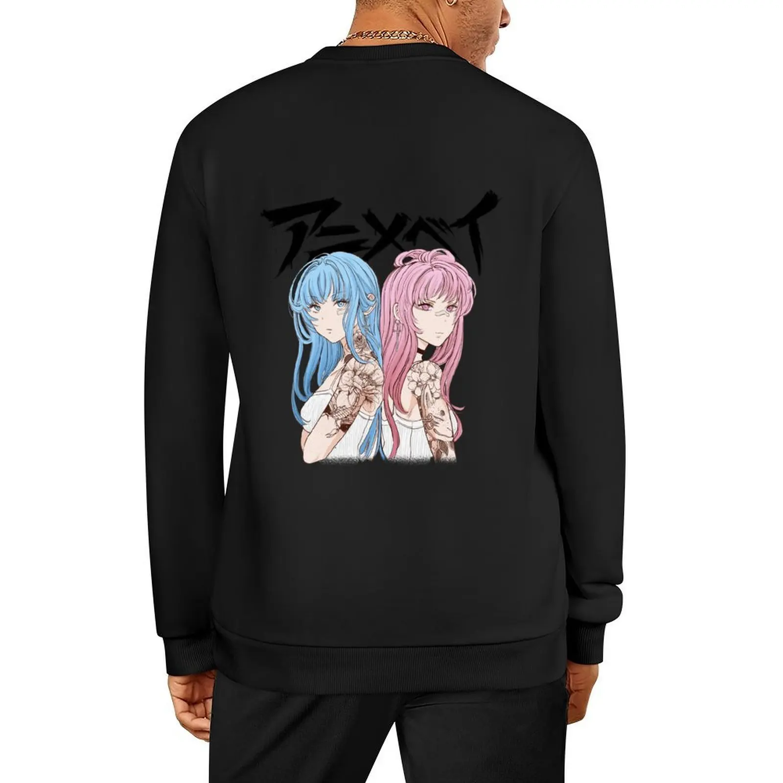 

Anime Girls Pink and Blue Hair with Tattoos Pullover male clothes anime clothes mens clothes autumn sweatshirt