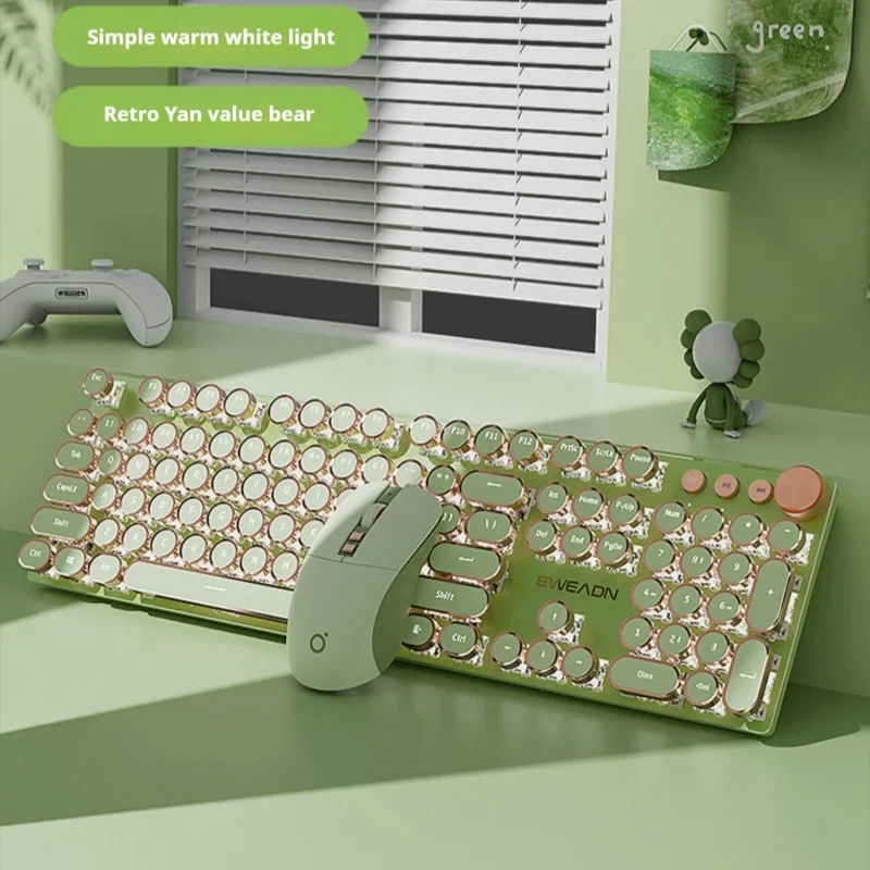 Eweadn V20 Mechanical Keyboard Mouse Set With 104 Keys Punk Retro Desktop Computer Laptop Office Wireless Bluetooth Peripheral