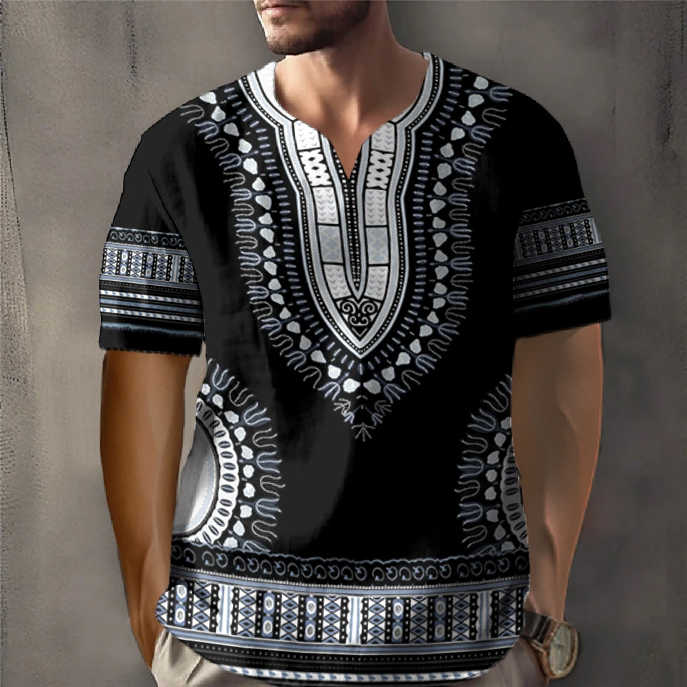 Unisex Dashiki T-shirts tradicionais para homens e mulheres, manga curta, 3D impresso, roupas extragrandes, moda verão