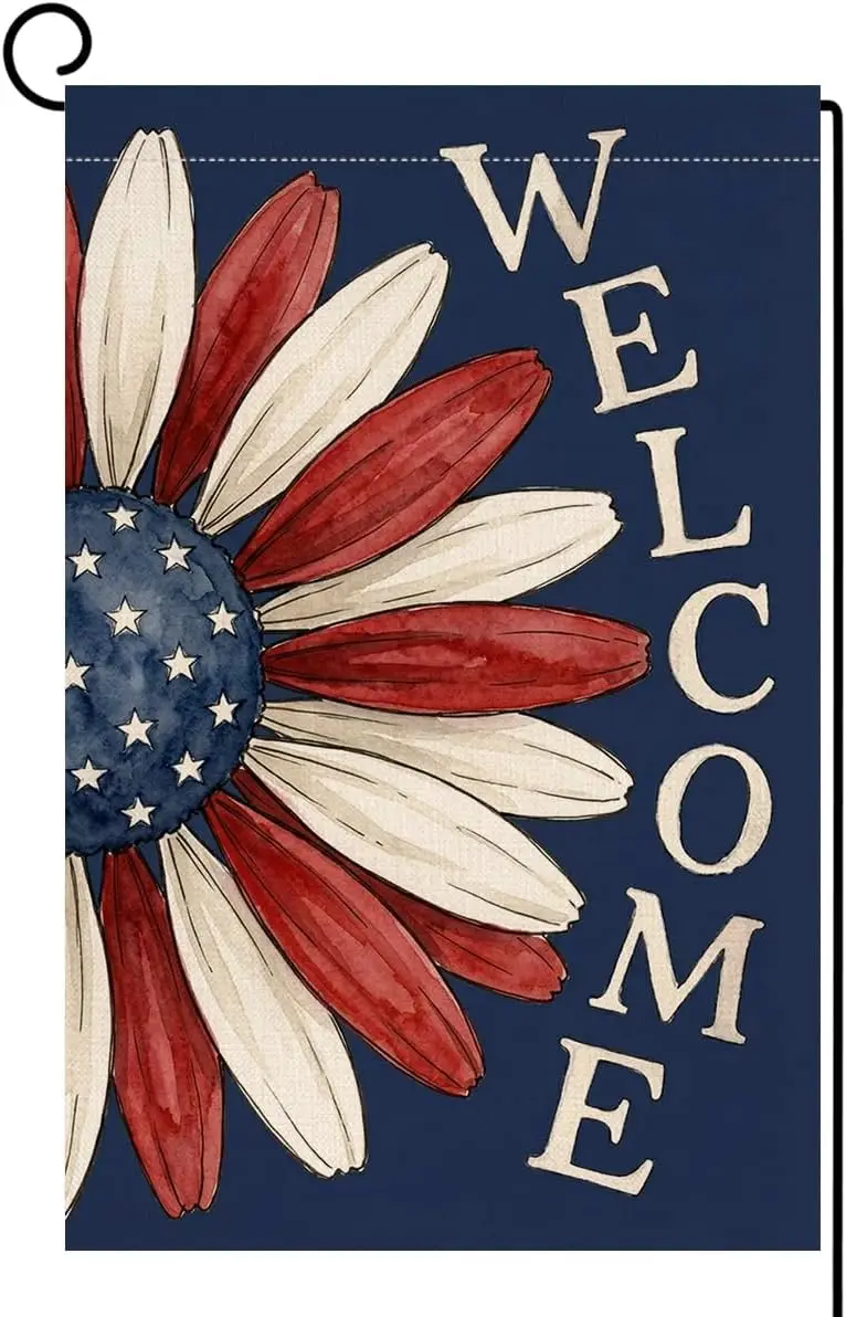 BLKWHT 4th of July Floral Garden Flag 12x18 Vertical Double Sided Welcome Memorial Day Independence Day Holiday Outside Deco IIC