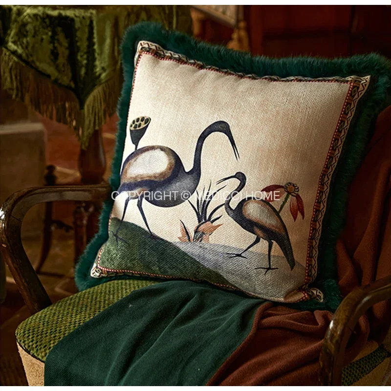 Medicci Home Monuments Of Pompeii Inspired Cushion Cover Birds Floral Printed Luxury Decorative Pillow Case With Tassels 50x50cm