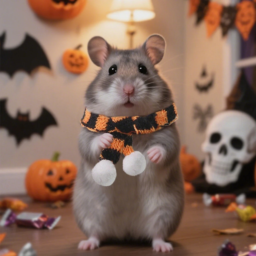 2 Pcs/set Halloween Hamster Costume Set Black Wizard Hat & Striped Scarf for Small Animals Hamsters Dutch Pigs Festive Accessory