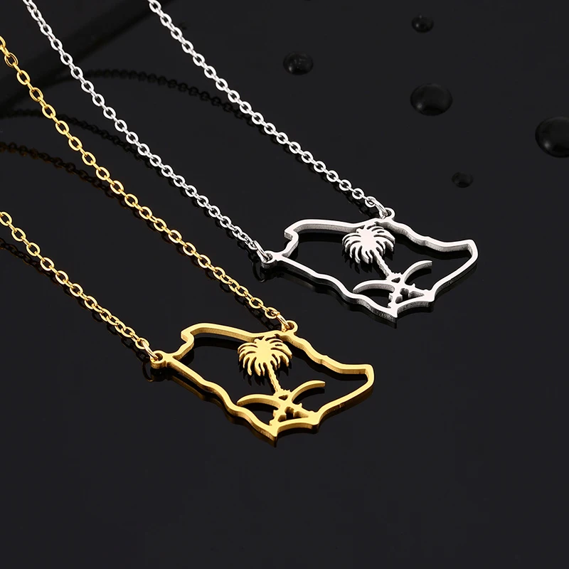 New Fashion Stainless Just Saudi Arabia Map Pendant Necklace Temperament Everything Collarbone Chain Birthday Anniversary