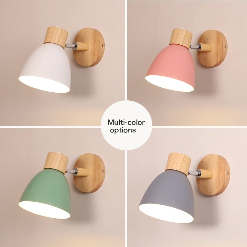 Wooden Wall Lights Bedside Lamp Wall Sconce Modern Light for Bedroom Nordic Macaroon 6 Color Steering Head E27 85-285V