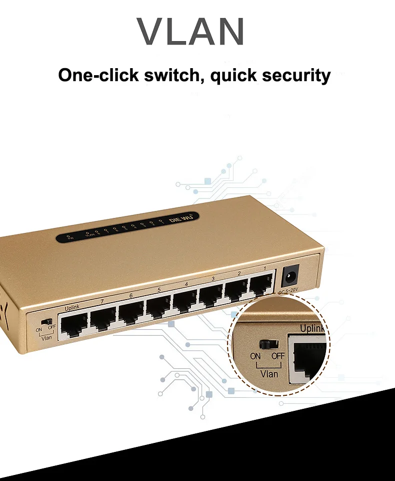 DIEWU New Design 8 Port 10/100/1000Mbps Vlan RJ45 Network Switch