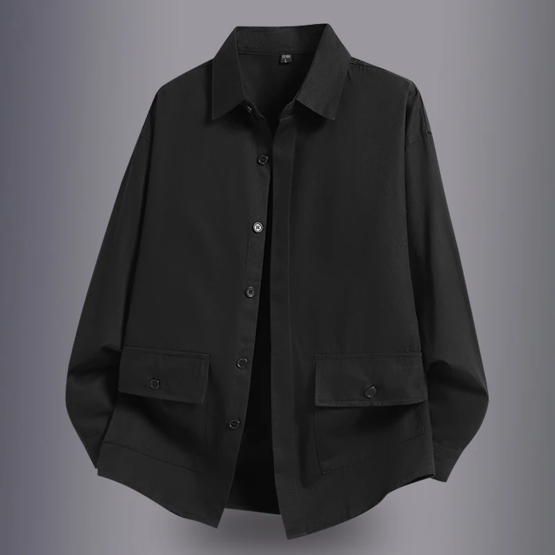 

Мужская повседневная рубашка-куртка из чистого хлопка на весну-осень, свободного кроя, однотонная, простая и модная