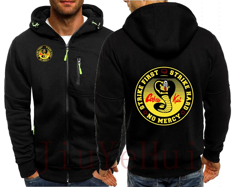 Vintage Verano Cobra Kai Zipper Hoodies Men Karate Hoodie Black Mamba Cosplay Cardigan Man Sweatshirt