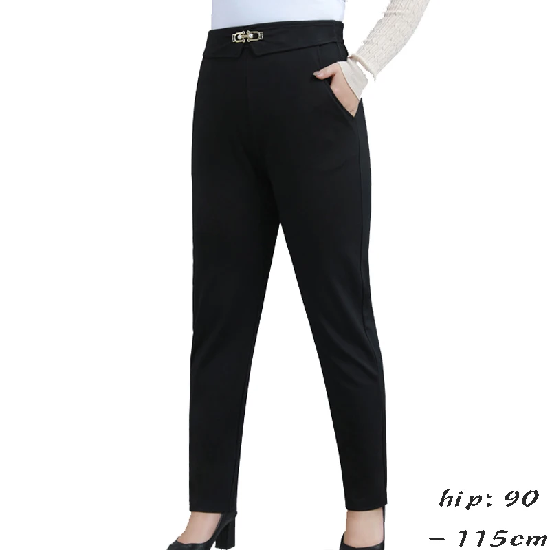 

High quality long pant for women big size elastic waist slim office trousers new spring 2024 clothing - black